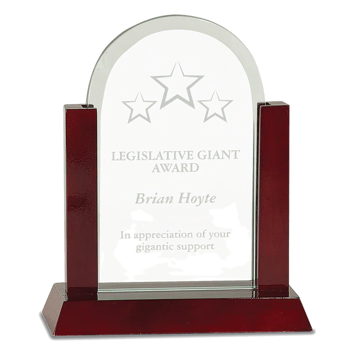 Medium Gateway Jade Dome Glass Award with Rosewood Finish Base