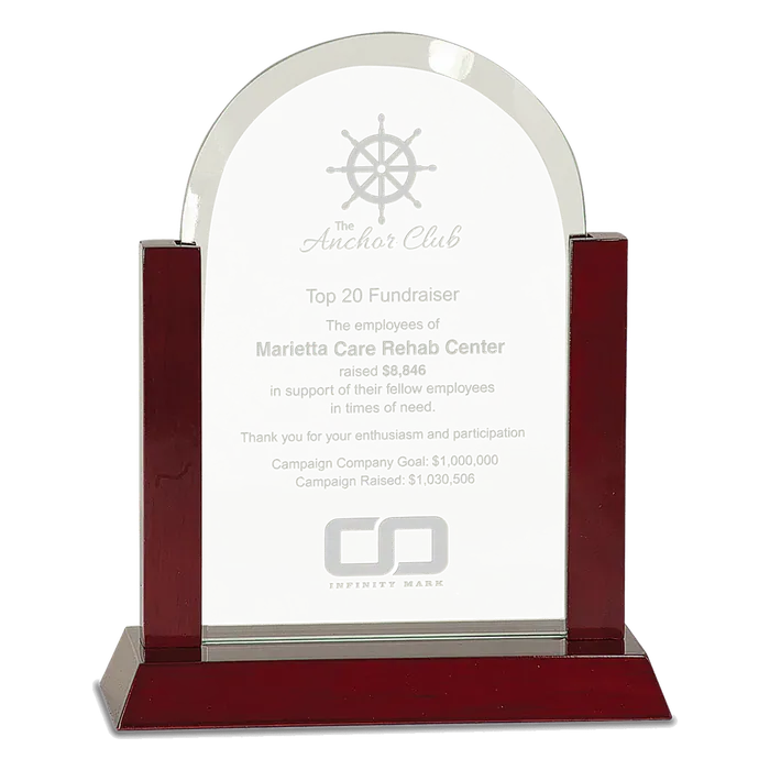 Large Gateway Jade Dome Glass Award with Rosewood Finish Base
