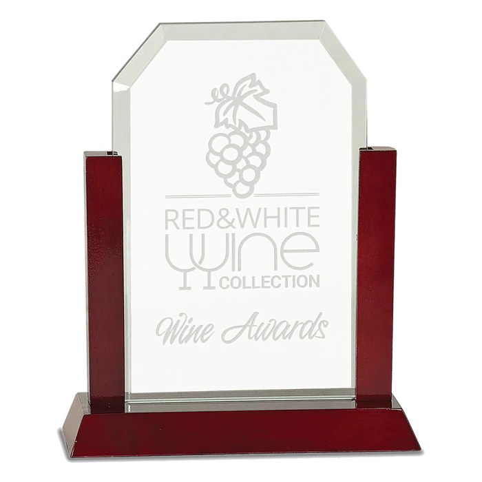 Large Gateway Jade Clip Corner Glass Award with Rosewood Finish Base