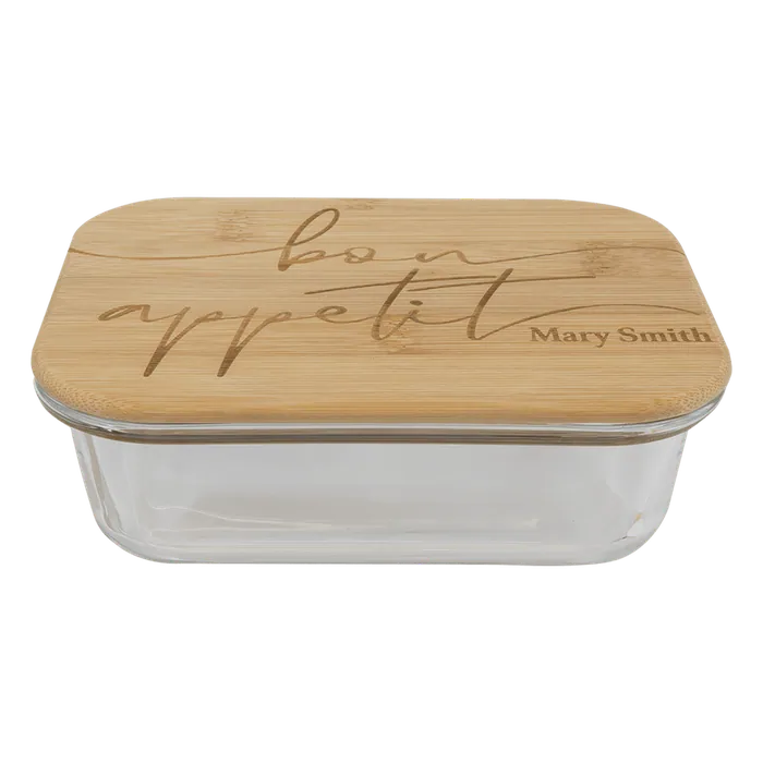 Rectangle Glass Container with Bamboo Lid, 6 3/4" x 5" x 2 1/4"
