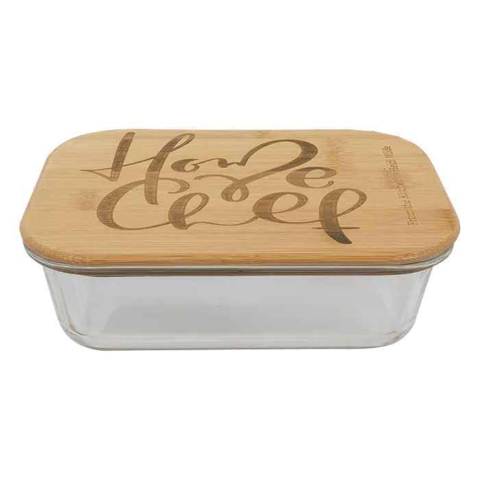 Rectangle Glass Container with Bamboo Lid, 7 3/4" x 5 7/8" x 2 1/2"
