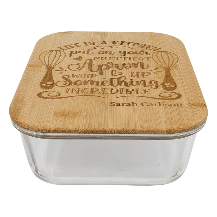 Rectangle Glass Container with Bamboo Lid, 9 1/2" x 6 3/8" x 2 7/8"