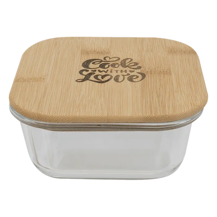 Square Glass Container with Bamboo Lid, 5 1/4" x 5 1/4" x 2 3/8"