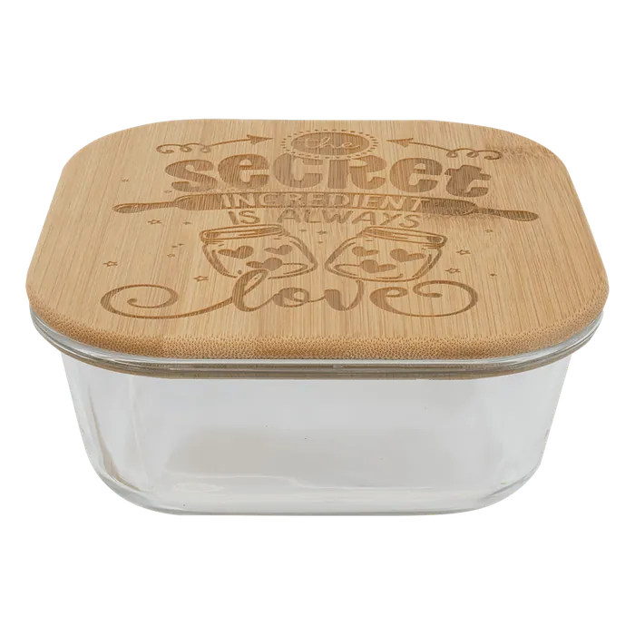 Square Glass Container with Bamboo Lid, 6" x 6" x 2 1/2"