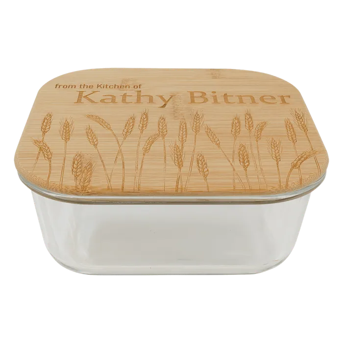 Square Glass Container with Bamboo Lid, 6 3/4" x 6 3/4" x 2 3/4"