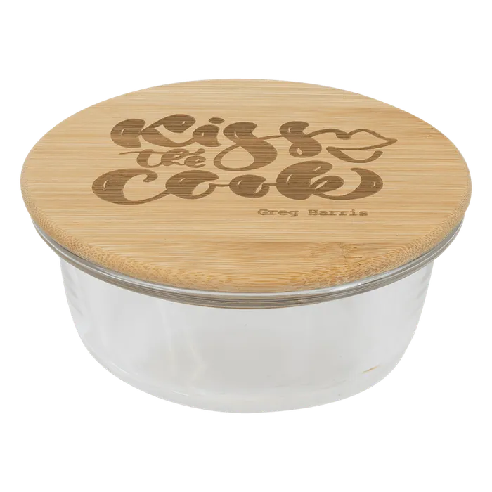 Round Glass Container with Bamboo Lid, 5 1/8" diameter