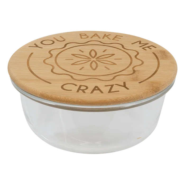 Round Glass Container with Bamboo Lid, 6" diameter