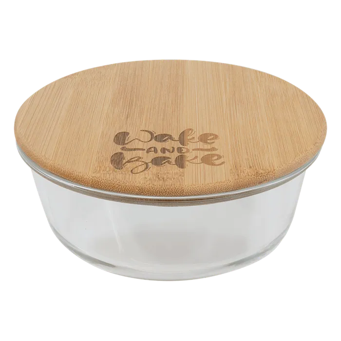 Round Glass Container with Bamboo Lid, 6 3/4" diameter