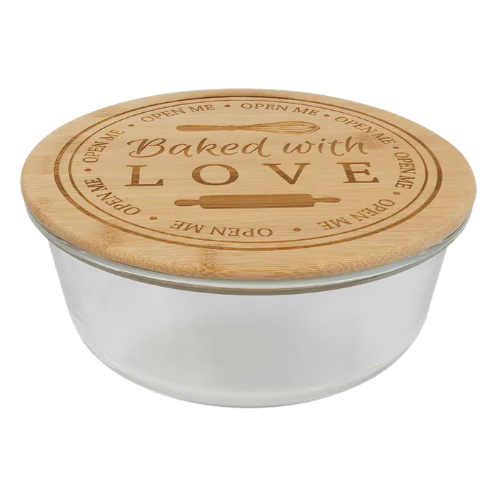 Round Glass Container with Bamboo Lid, 7 1/2" diameter