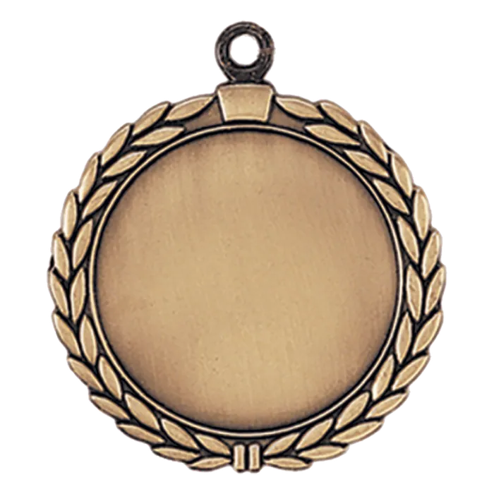 Wreath 2" Insert Holder Medal-Antique Gold (Insert Not Included), 2 1/2"
