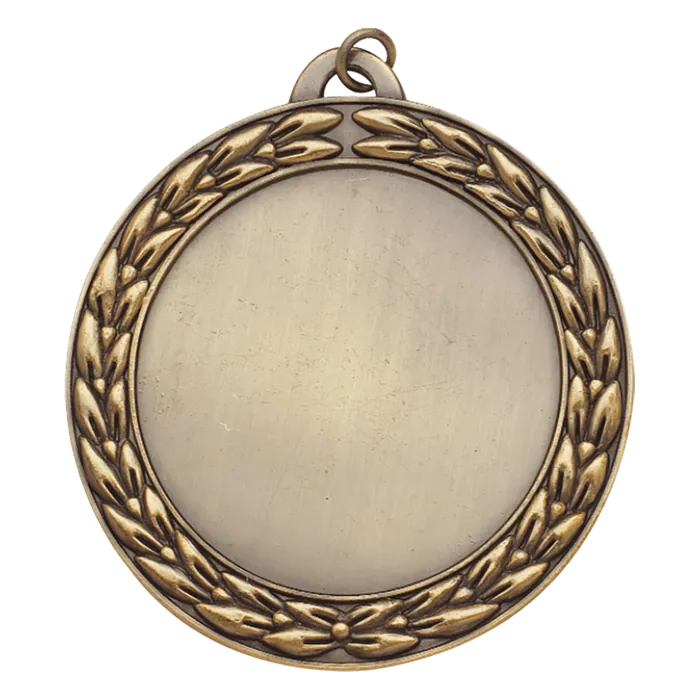 Wreath 2" Insert Holder Medal-Antique Gold (Insert Not Included), 2 3/4"