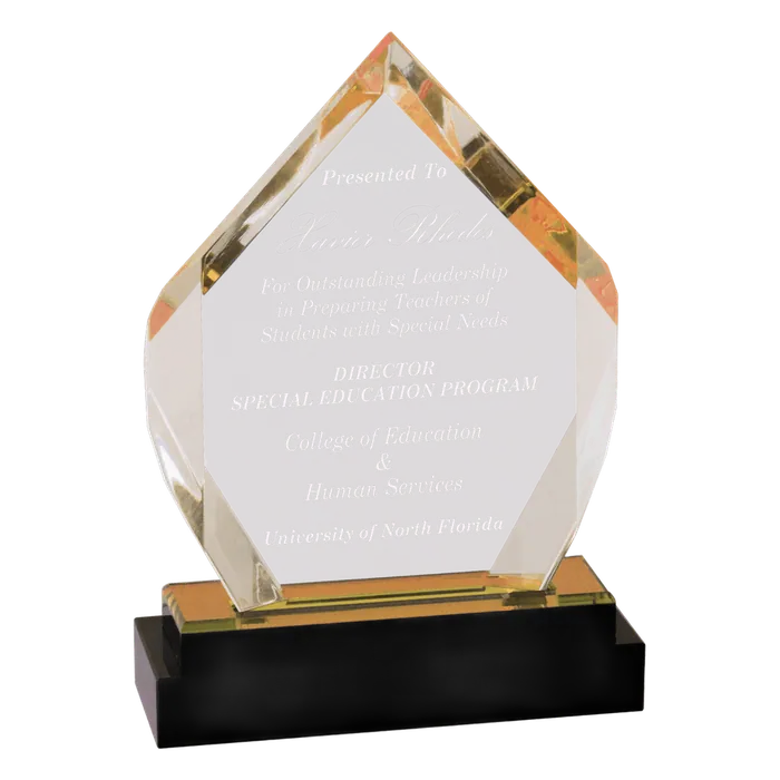 Small Gold Fusion Diamond Impress Acrylic with Black Glass Base