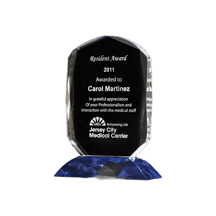 Diamond Series Clear Crystal Award with Cobalt Blue Crystal Base, 6 1/8"