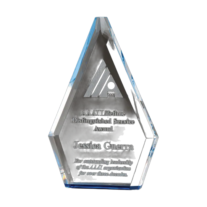 Flame Series Clear Crystal Award with Blue Accented Bottom, 8"