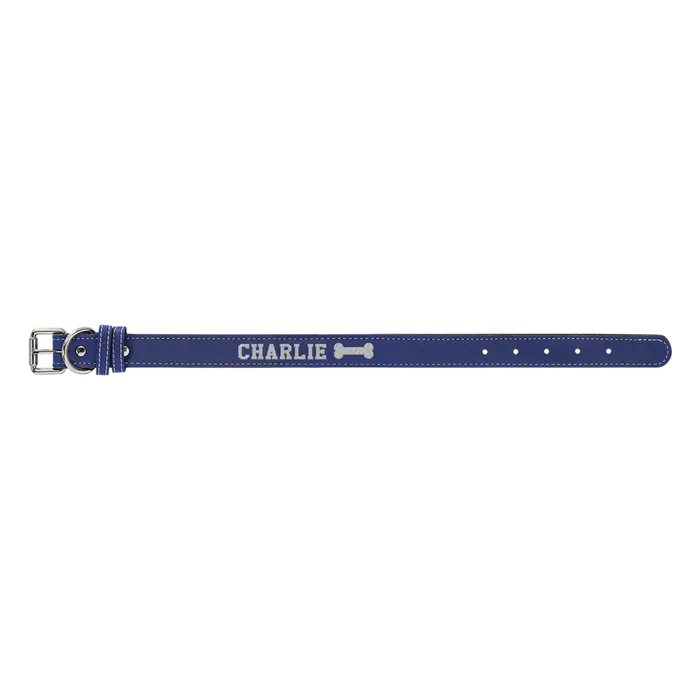 Blue/Silver Leatherette Dog Collar, Style LLC505