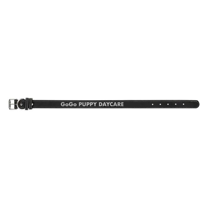 Black/Silver Leatherette Dog Collar, Style LLC531