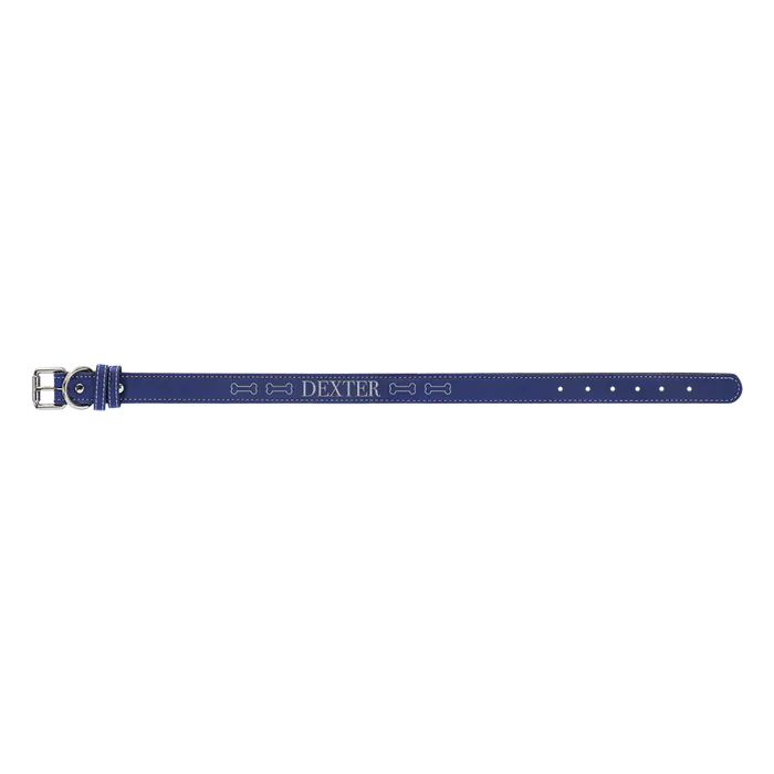 Blue/Silver Leatherette Dog Collar, Style LLC550