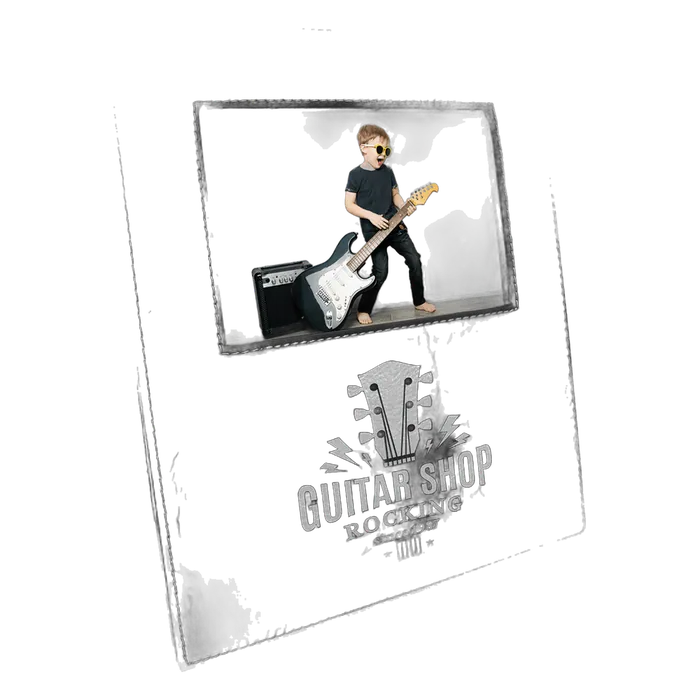 Black/Silver 4" x 6" Leatherette Photo Frame with Engraving Area