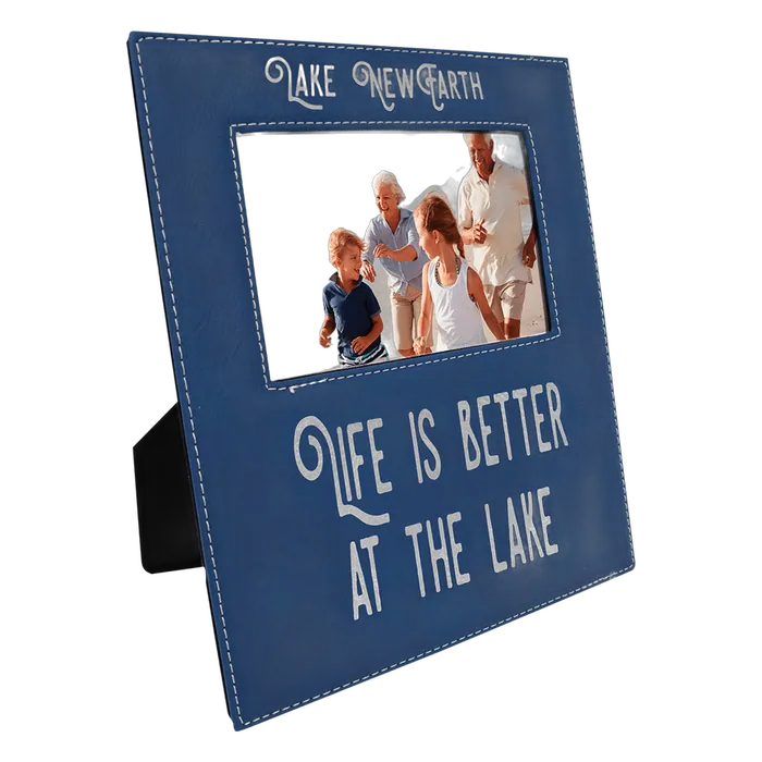 Blue/Silver 4" x 6" Leatherette Photo Frame with Engraving Area
