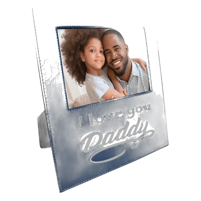 Blue/Silver Leatherette Photo Frame with Large Engraving Area