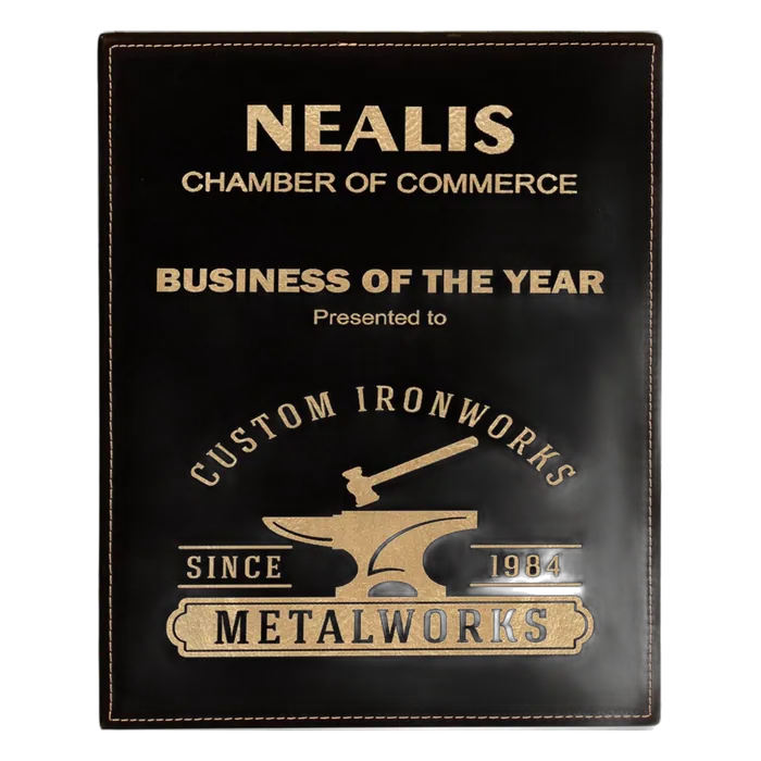 Black/Gold 10 1/2" x 13" Laserable Leatherette Plaque