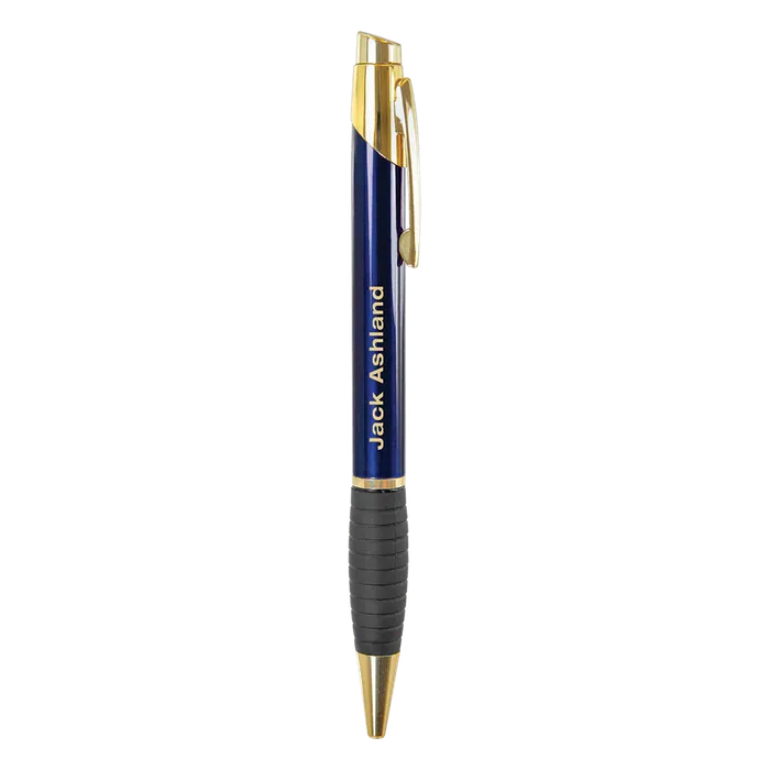 Blue Gloss Ballpoint Pen with Rubber Gripper, 5 1/2"