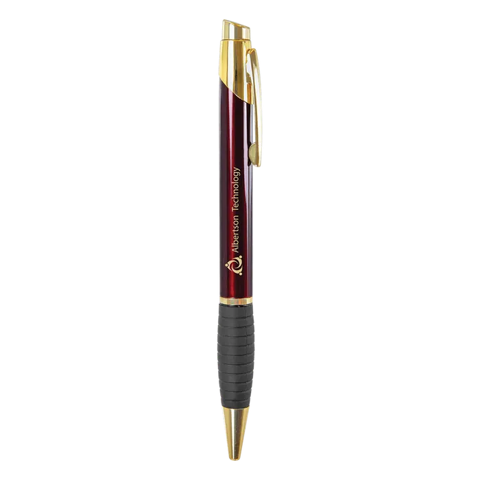 Burgundy Gloss Ballpoint Pen with Rubber Gripper, 5 1/2"