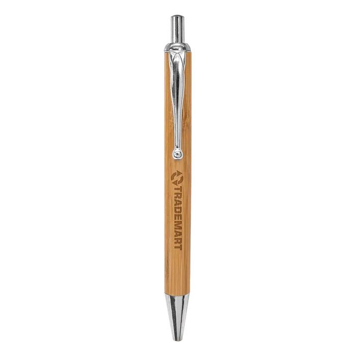 Genuine Bamboo Ballpoint Pen with Silver Trim