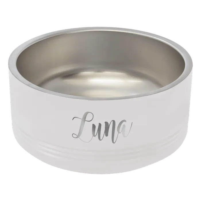 White 32 oz. Polar Camel Powder Coated Stainless Steel Pet Bowl