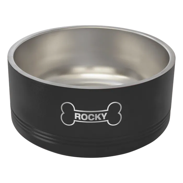 Black 64 oz. Polar Camel Powder Coated Stainless Steel Pet Bowl