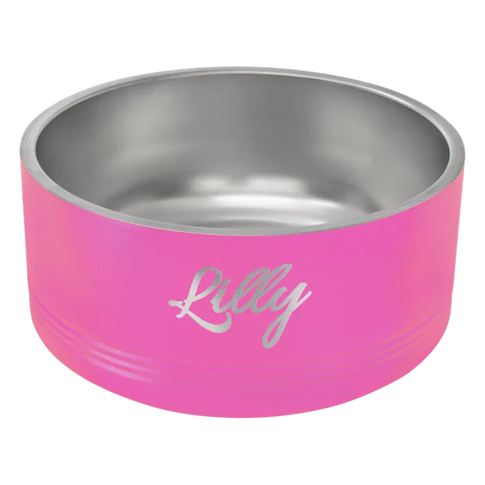 Pink 64 oz. Polar Camel Powder Coated Stainless Steel Pet Bowl