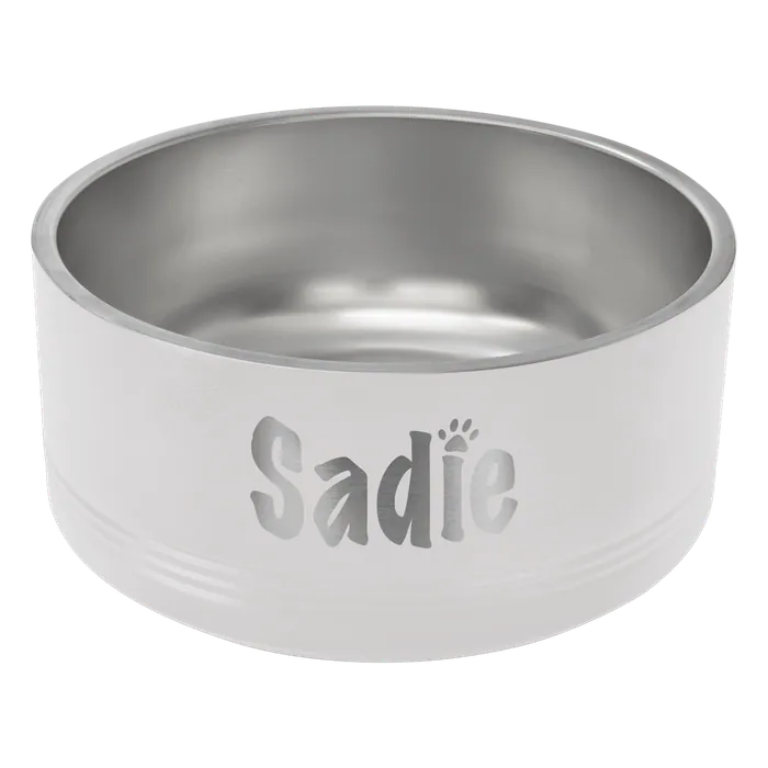 White 64 oz. Polar Camel Powder Coated Stainless Steel Pet Bowl