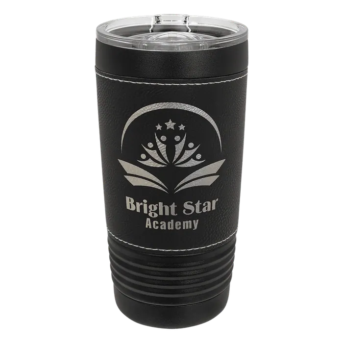 Black/Silver on Black 20 oz. Polar Camel Leatherette Grip Tumbler/Slider Lid