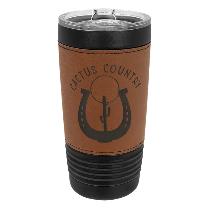Rawhide on Black 20 oz. Polar Camel Leatherette Grip Tumbler with Slider Lid