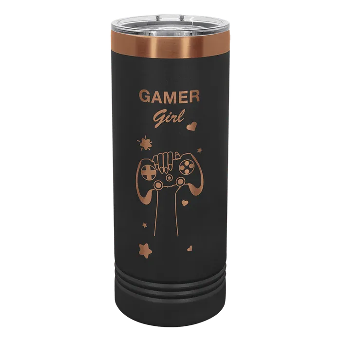 Black/Rose Gold ION-Plated Polar Camel 22 oz. Skinny Tumbler with Slider Lid
