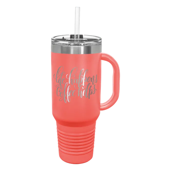 Coral 40 oz. Polar Camel Travel Mug with Snap Lid and Straw
