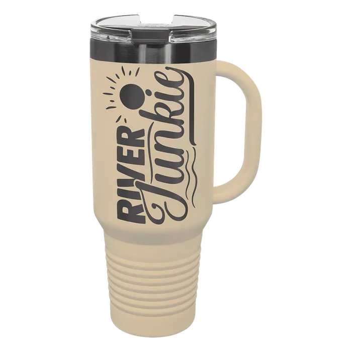 Warm Sand/Ghost Black 40 oz. Polar Camel Travel Mug with Snap Lid and Straw