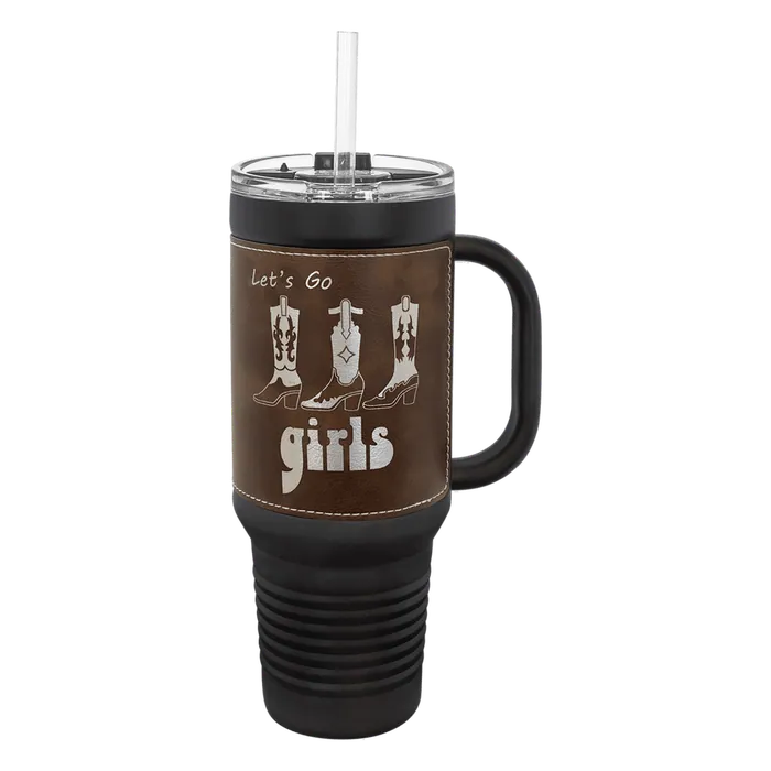 Rustic/Slvr/Black 40 oz. Polar Camel Leatherette Grip Travel Mug/Snap Lid&Straw