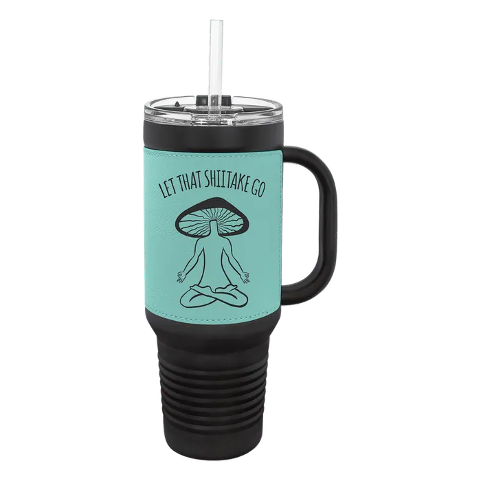 Teal on Black 40 oz. Polar Camel Leatherette Grip Travel Mug w/Snap Lid & Straw