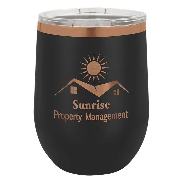Black/Rose Gold ION-Plated Polar Camel 12 oz. Stemless Wine Tumbler