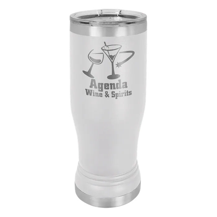 White 14 oz. Polar Camel Pilsner with Clear Standard Lid