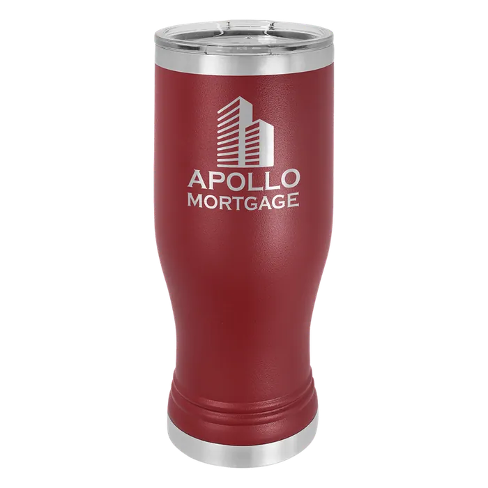 Maroon 20 oz Polar Camel Pilsner with Clear Standard Lid