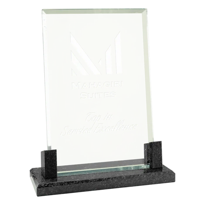 Large Rectangle Glass with Black Marble Base