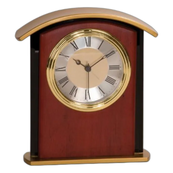 Arch Gold Top Mahogany Finish and Glass Desk Clock