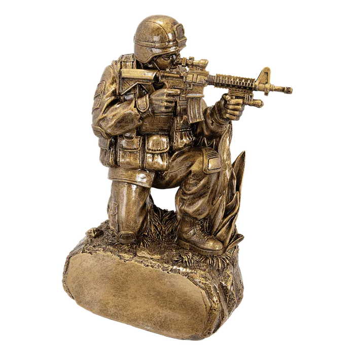 Antique Gold Military Resin Kneeling on Grass