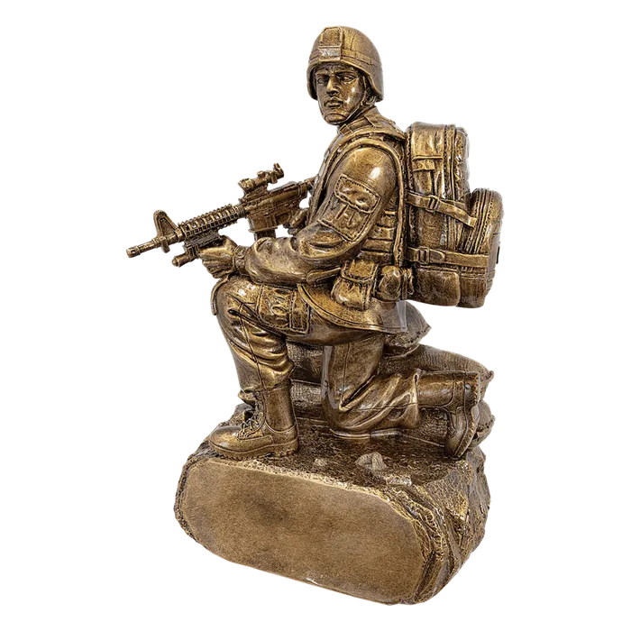Antique Gold Military Resin Kneeling with Sandbags