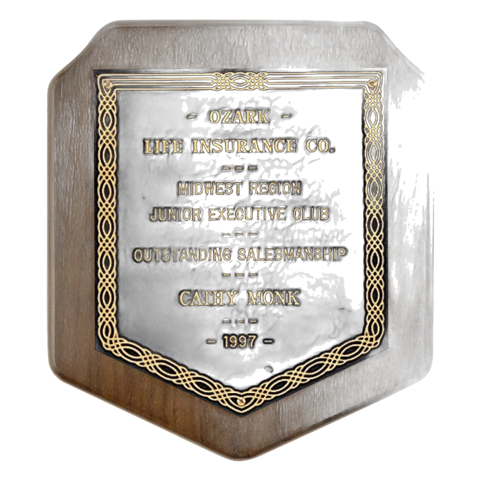 American Walnut Plaque with Jewelers Black Brass Plate, 7" x 8"