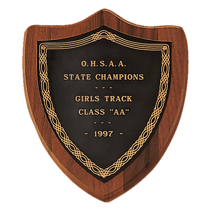 American Walnut Shield Plaque with Jewelers Black Brass Plate