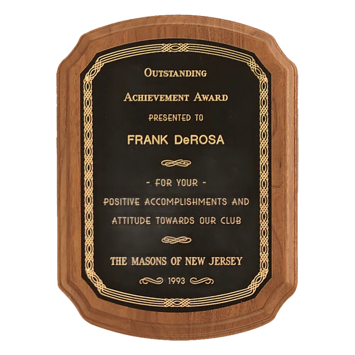 American Walnut Plaque with Black Brass Plate, 8" x 10 1/2"