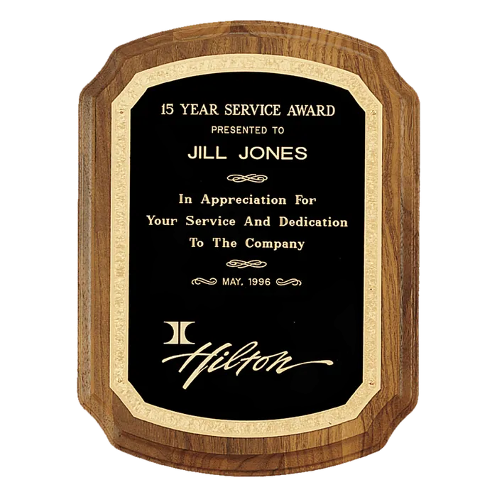 American Walnut Plaque with Black Florentine Border Plate, 9" x 12"